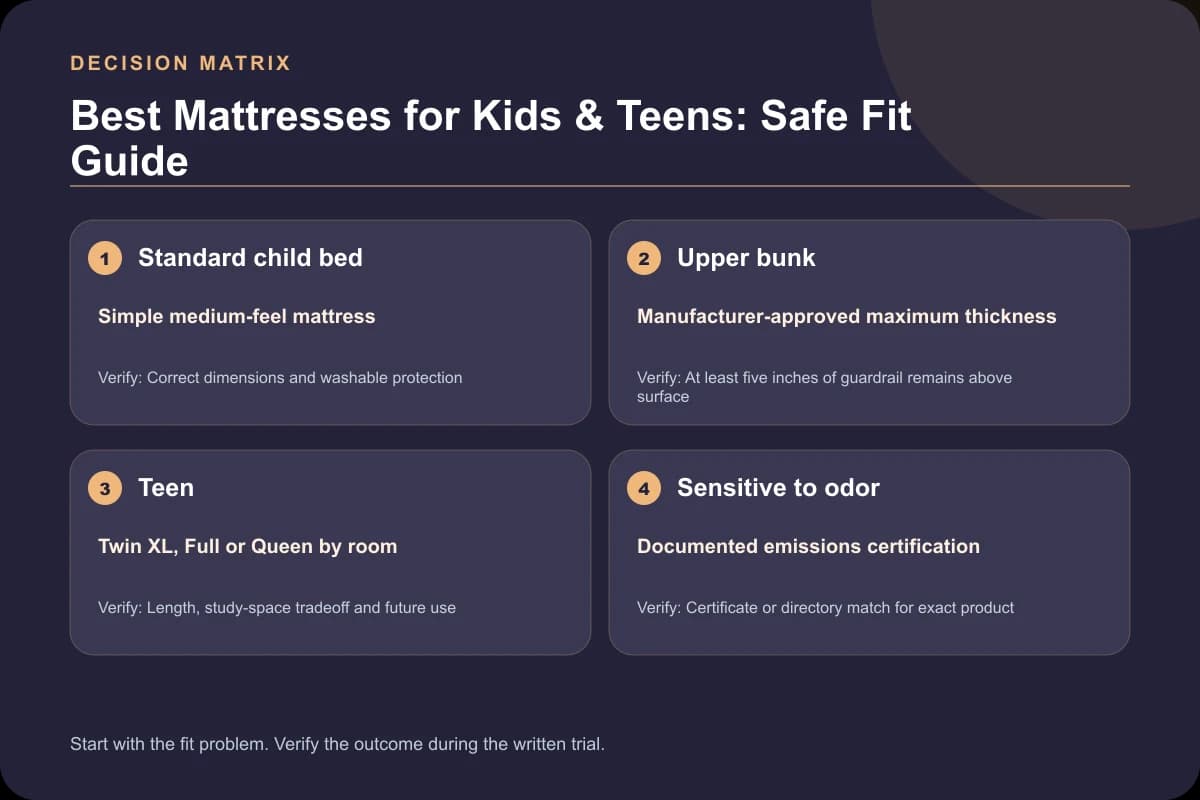 Best Mattresses for Kids & Teens: Safe Fit Guide decision matrix