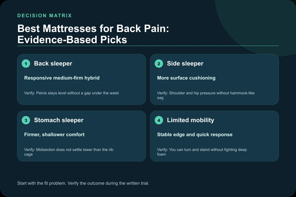 Best Mattresses for Back Pain: Evidence-Based Picks decision matrix