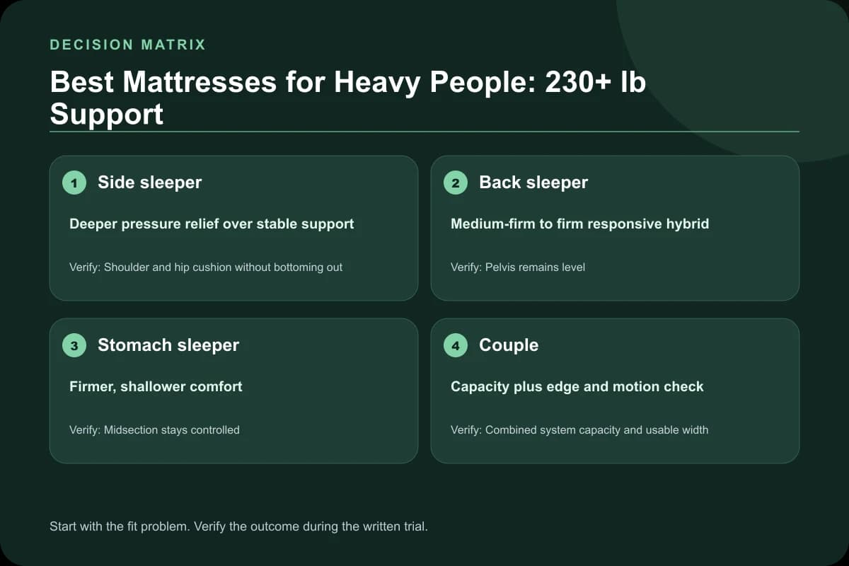Best Mattresses for Heavy People: 230+ lb Support decision matrix