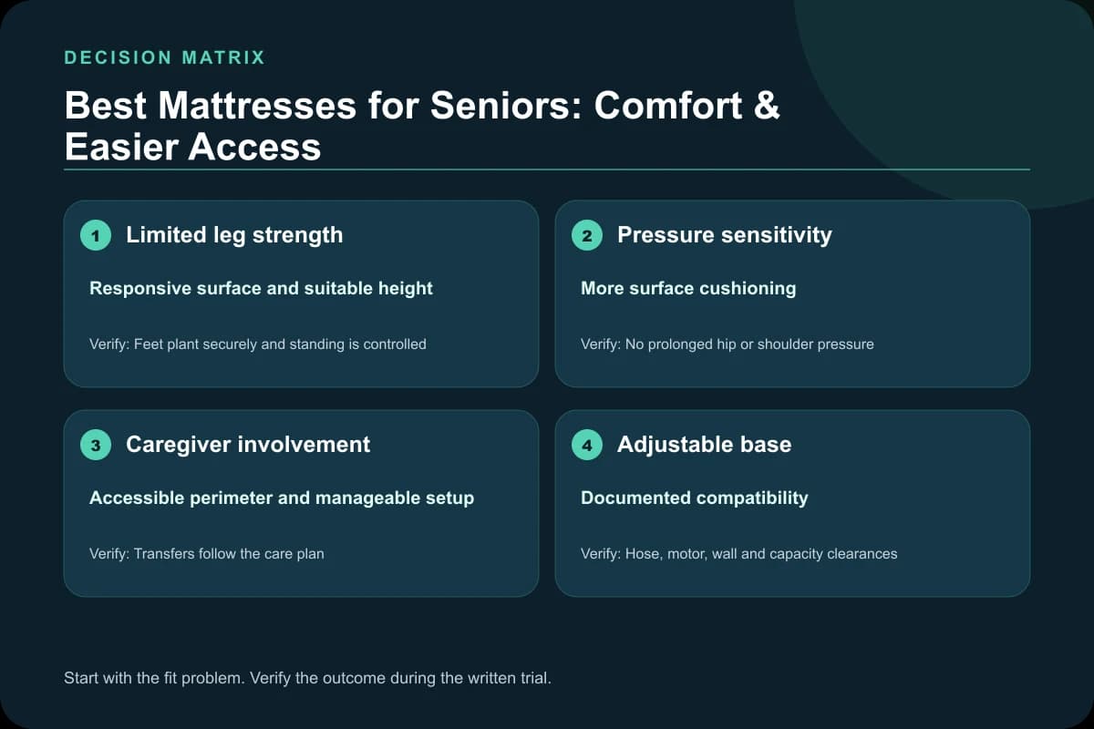 Best Mattresses for Seniors: Comfort & Easier Access decision matrix