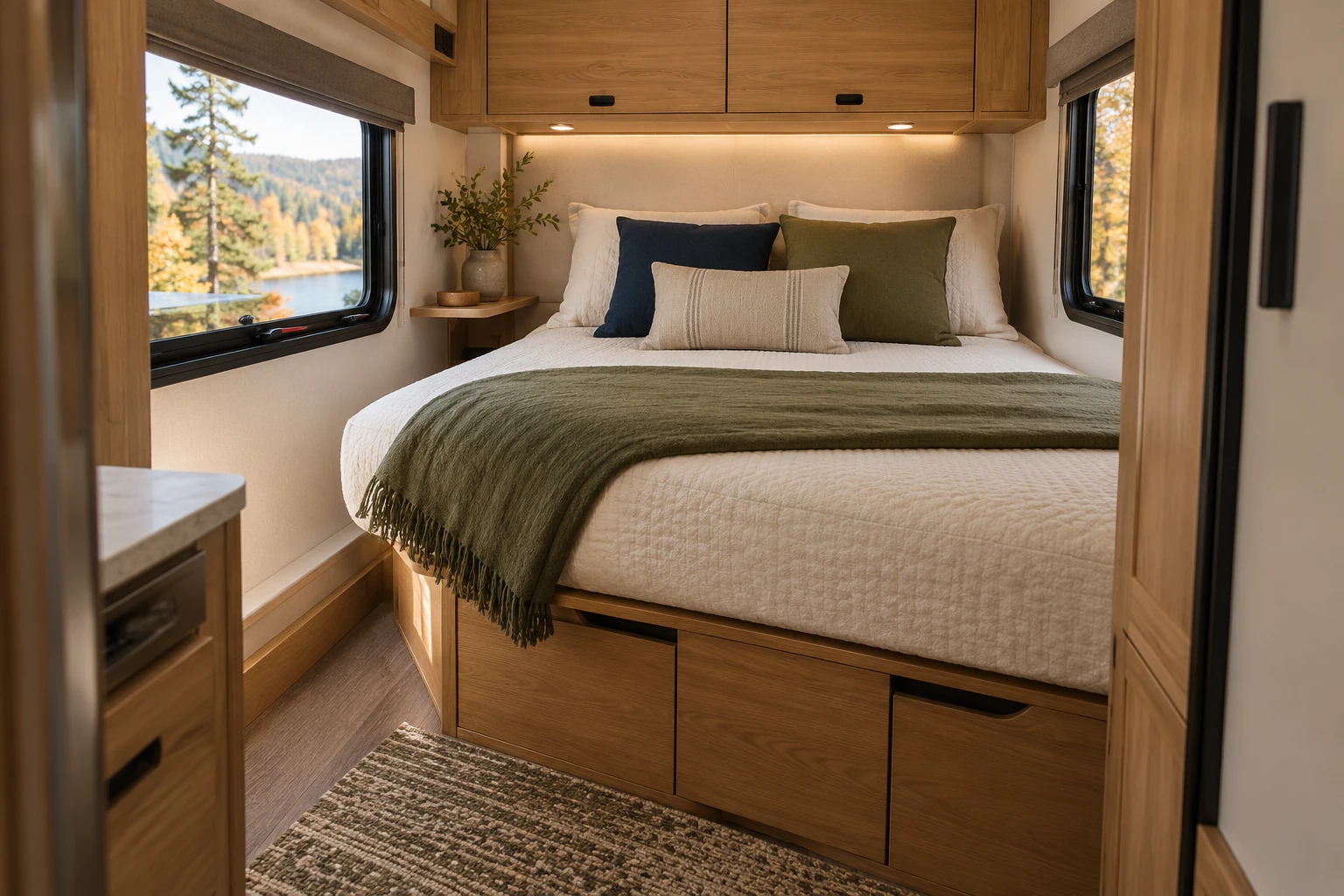 AI-generated generic RV bedroom used as an editorial reference